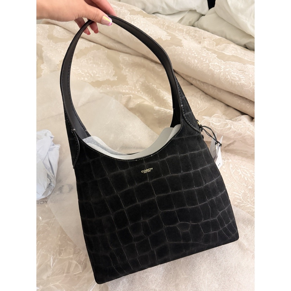 Coach Brooklyn Shoulder Bag 28 CCJ00 Black Croc Embossed Suede - Picture 6 of 7